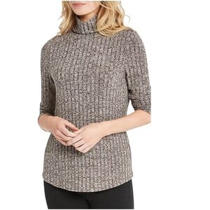 NIC+ZOE Ribbed Knit Mock Neck Sweater Top Dark Truffle XXL Cabincore Office Cozy